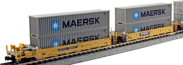 MAXI-I Double Stack Car TTX
- 5-Unit Well Car includes 10 x Maersk Magnetic 40' Containers