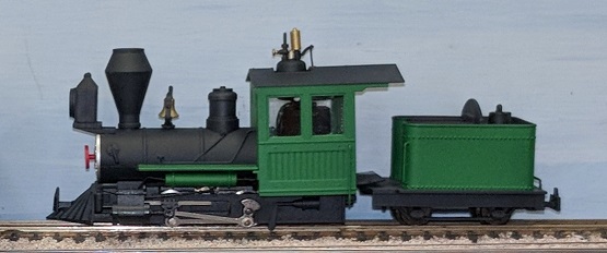 Fiddletown & Copperopolis Green Locomotive,
unlettered, inspired by the Comic Fiddletown & Copperopolis by Carl Fallber