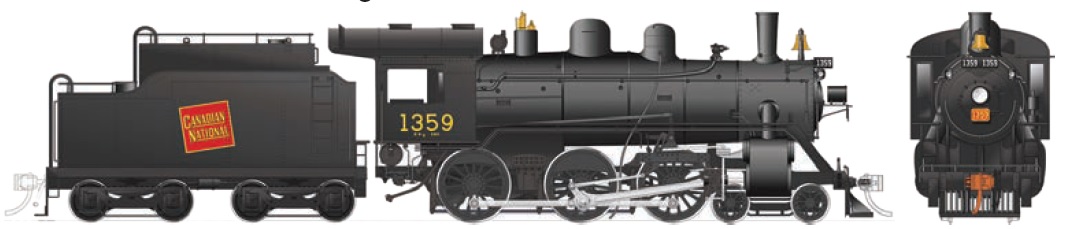 CNR H-6-g - Tilted Wafer, Steel cab,
Manual Reverser, Front-mounted bell, Vertical pilot,
Oil tender, Small headlight