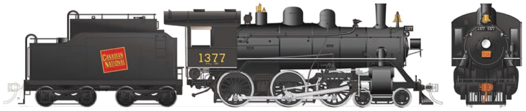 CNR H-6-g - Tilted Wafer, Wood cab,
Manual Reverser, Front-mounted bell, Vertical pilot,
Oil tender, Large headlight