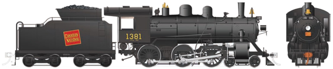 CNR H-6-g - Tilted Wafer, Wood cab,
Manual Reverser, Top-mounted bell, Vertical pilot,
Extended coal tender, Small headlight