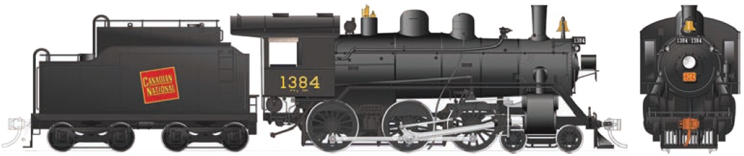 CNR H-6-g - Tilted Wafer, Wood cab,
Manual Reverser, Front-mounted bell, Vertical pilot,
Oil tender, Small headlight