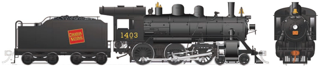 CNR H-6-g - Tilted Wafer, Steel cab,
Power Reverser, Front-mounted bell, Vertical pilot,
Coal tender, Small headlight