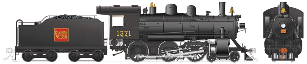 CNR H-6-d - Straight Wafer, Wood cab,
Manual Reverser, Front-mounted bell, Vertical pilot,
Extended coal tender, Small headlight