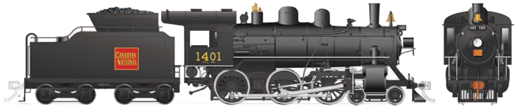 CNR H-6-d - Straight Wafer, Steel cab,
Power Reverser, Top-mounted bell, Vertical pilot,
Extended coal tender, Large headlight