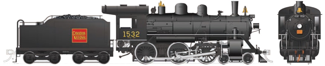 CNR H-6-d - Straight Wafer, Steel cab,
Power Reverser, Front-mounted bell, Vertical pilot,
Coal tender, Small headlight