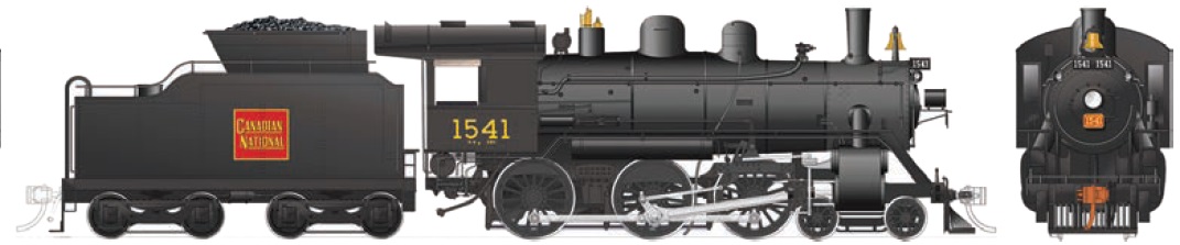 CNR H-6-d - Straight Wafer, Wood cab,
Power Reverser, Top-mounted bell, Vertical pilot,
Extended coal tender, Small headlight