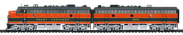 Great Northern (Original Scheme;
Omaha Orange, green, yellow) EMD F7A-B Set w/Tsunami(R) Sound & DCC