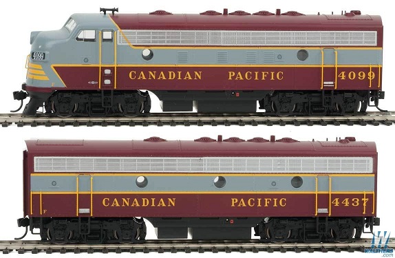 EMD F7A-B Set w/SoundTraxx(R) Sound &
DCC -- Canadian Pacific Block Lettering (maroon, gray, yellow)