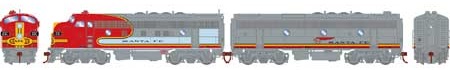 Santa Fe Passenger A/B set w
simulated Stainless Steel panels. LED Lighting