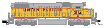 EMD GP38-2 Low Nose, No Dynamic
Brakes w/DCC -- Union Pacific (Armour Yellow, gray, red Frame Stripe)