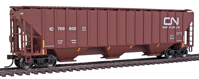  Thrall 4750 3-Bay Covered Hopper -
Canadian National Boxcar Red, yellow Conspicuity Markings)

 
