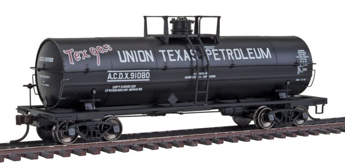  11,000-Gallon Tank Car w/Platform -
Union Texas Petroleum (black, white, Texgas Logo)

 