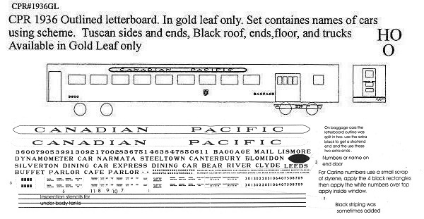  CPR 1936 Outlined Passenger Letterboard -

 