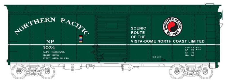  40' Single-Door Boxcar - Ready to Run --
Northern Pacific (green, white, black, red, North Coast Ltd. Slogan)

 