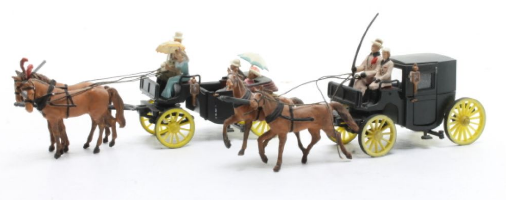 Kit with two Unpainted Coaches, Horses and Passengers