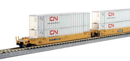 N Gunderson MAXI-IV TTX Well Car Set
- includes 6 x CN Intermodal Magnetic 53' Containers
