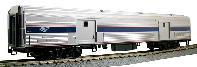  Budd 73' Fluted-Side Baggage Car - Ready
to Run -- Amtrak (Phase IV; silver, blue, gray, red)

 