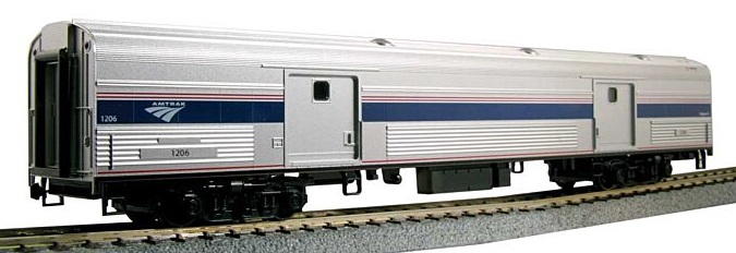 Budd 73' Fluted-Side Baggage Car - Ready
to Run -- Amtrak (Phase IV; silver, blue, gray, red)