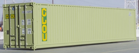 CLOU Container Leasing GmbH/CLOU.
Green with vertical “CLOU” logo on logo panels