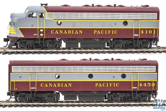  EMD F7A-B Set w/SoundTraxx(R) Sound &
DCC -- Canadian Pacific Block Lettering (maroon, gray, yellow)

 