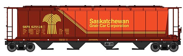 59' Cylindrical Hopper - Saskatchewan Grain
Car Corporation (brown, orange, yellow)
 