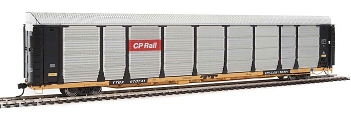 89' Thrall Bi-Level Auto Carrier -
Canadian Pacific / TTGX Flatcar (Car: black, silver; Flat: yellow)