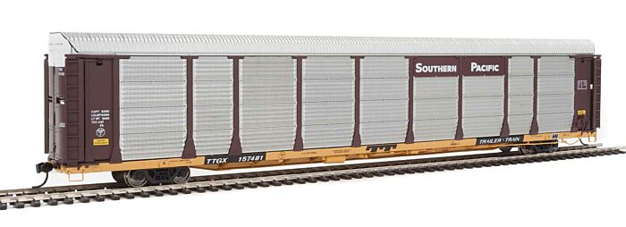  89' Thrall Bi-Level Auto Carrier - Southern
 Pacific (Car: Boxcar Red, silver; Flat: yellow)

 