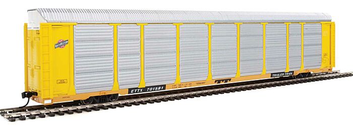  89' Thrall Enclosed Tri-Level Auto Carrier
- CSX Rack ETTX Flat (yellow, black, silver)

 