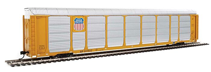  89' Thrall Enclosed Tri-Level Auto Carrier
- Union Pacific(R) Rack, Flat SP(TM) (yellow, silver, Shield Logo)

 